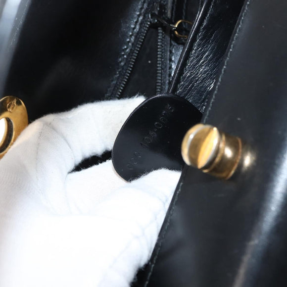 GUCCI Hand Bag Leather Black Gold Auth 178816