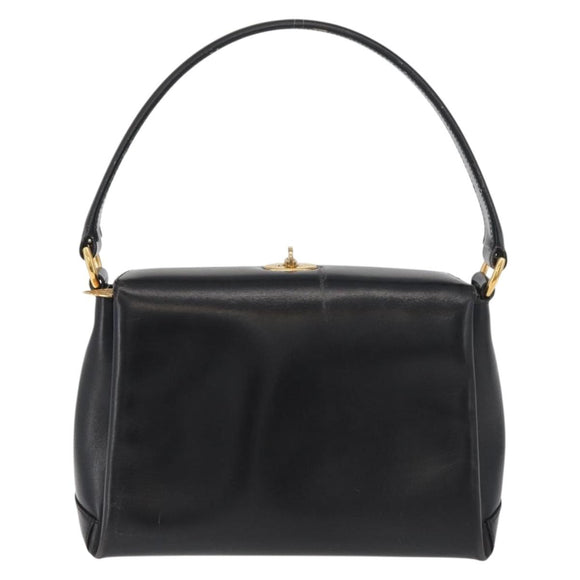 GUCCI Hand Bag Leather Black Gold Auth 178816