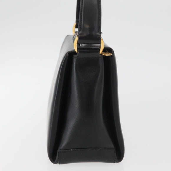 GUCCI Hand Bag Leather Black Gold Auth 178816
