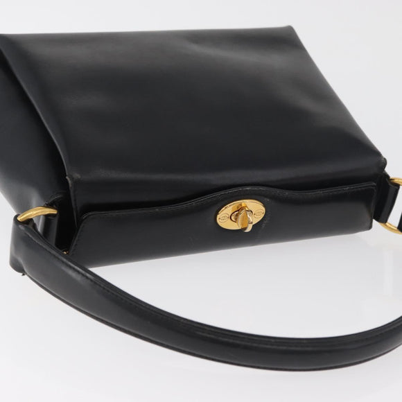GUCCI Hand Bag Leather Black Gold Auth 178816
