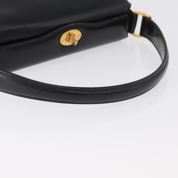 GUCCI Hand Bag Leather Black Gold Auth 178816