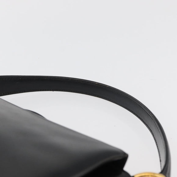 GUCCI Hand Bag Leather Black Gold Auth 178816