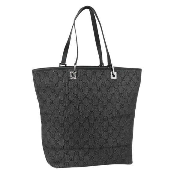 GUCCI GG Canvas Tote Bag Black Silver 31243 Auth 178818