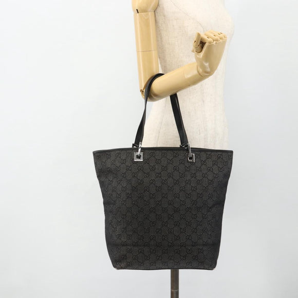 GUCCI GG Canvas Tote Bag Black Silver 31243 Auth 178818