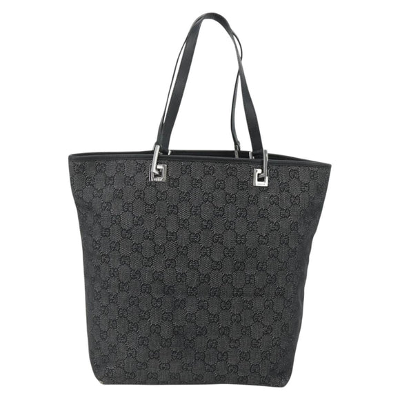 GUCCI GG Canvas Tote Bag Black Silver 31243 Auth 178818