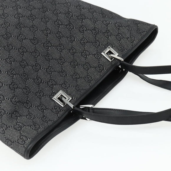 GUCCI GG Canvas Tote Bag Black Silver 31243 Auth 178818