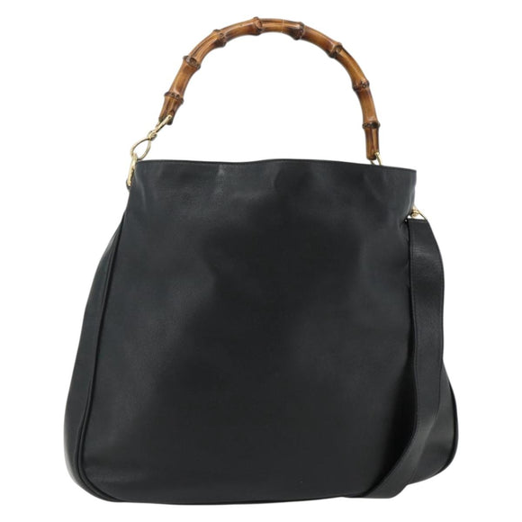 GUCCI Bamboo Shoulder Bag Leather 2way Black Gold 001 1577 Auth 178821