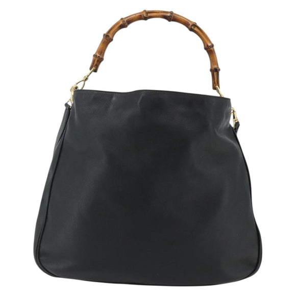 GUCCI Bamboo Shoulder Bag Leather 2way Black Gold 001 1577 Auth 178821