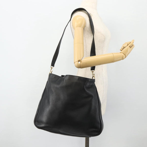 GUCCI Bamboo Shoulder Bag Leather 2way Black Gold 001 1577 Auth 178821