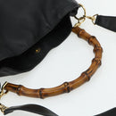 GUCCI Bamboo Shoulder Bag Leather 2way Black Gold 001 1577 Auth 178821-7