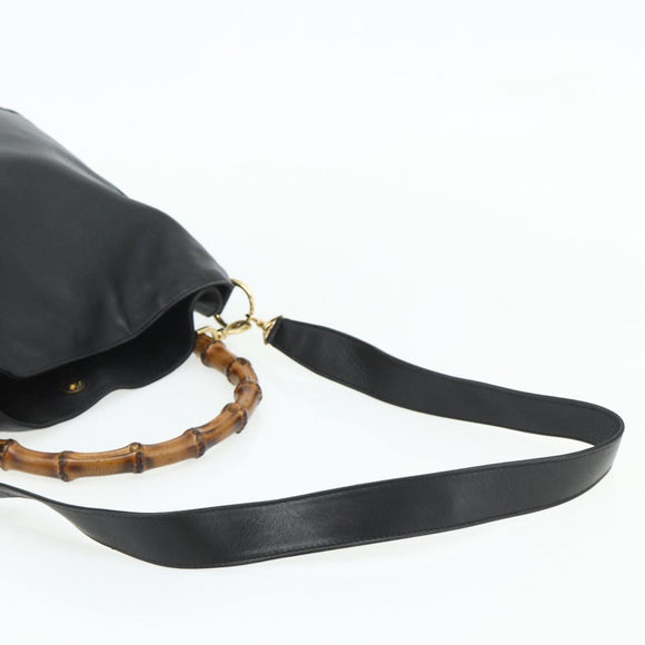 GUCCI Bamboo Shoulder Bag Leather 2way Black Gold 001 1577 Auth 178821