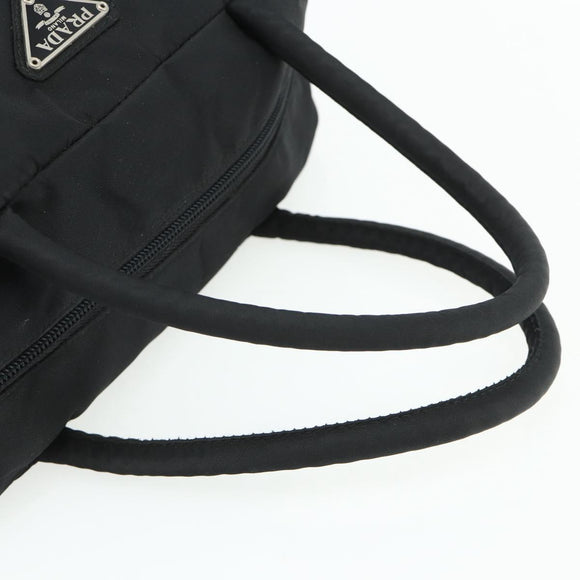 PRADA Hand Bag Nylon Black Silver Auth 178826A