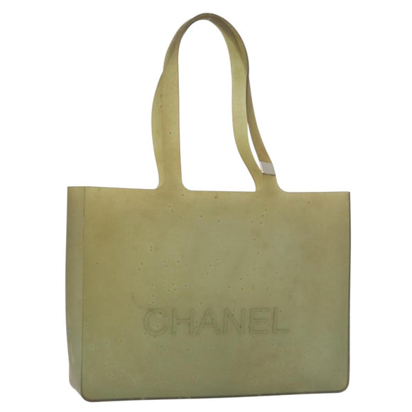 CHANEL Tote Bag Rubber Green Silver CC Auth 178827