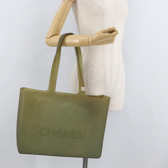 CHANEL Tote Bag Rubber Green Silver CC Auth 178827