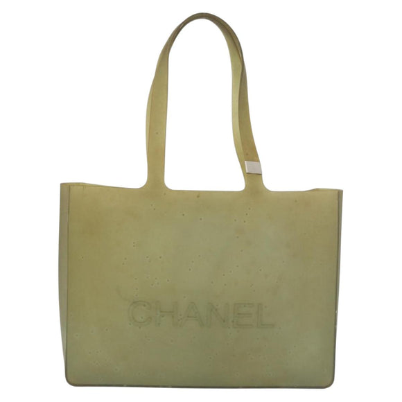 CHANEL Tote Bag Rubber Green Silver CC Auth 178827