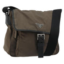 PRADA Schultertasche Nylon Beige Silber Auth 178834A-1