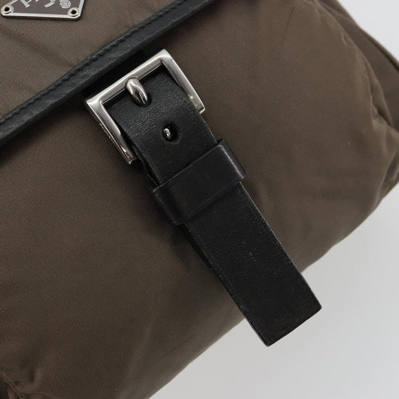 PRADA Schultertasche Nylon Beige Silber Auth 178834A