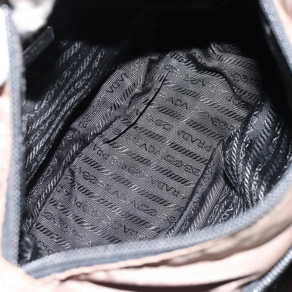 PRADA Schultertasche Nylon Beige Silber Auth 178834A