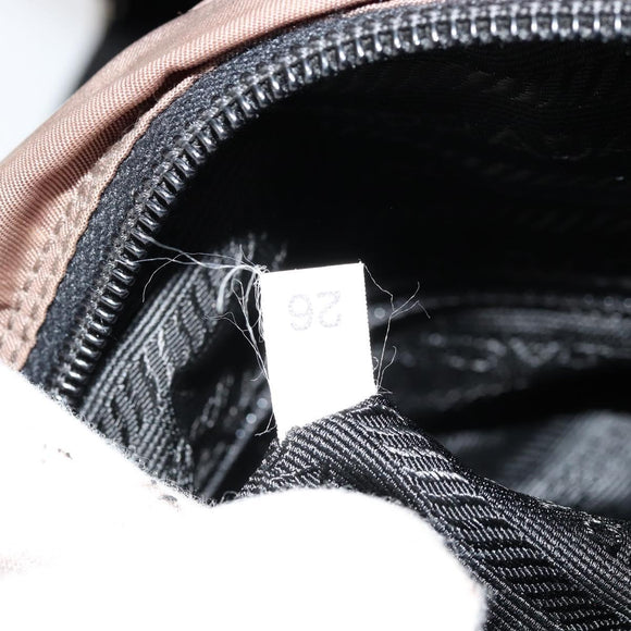 PRADA Schultertasche Nylon Beige Silber Auth 178834A