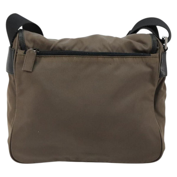 PRADA Schultertasche Nylon Beige Silber Auth 178834A