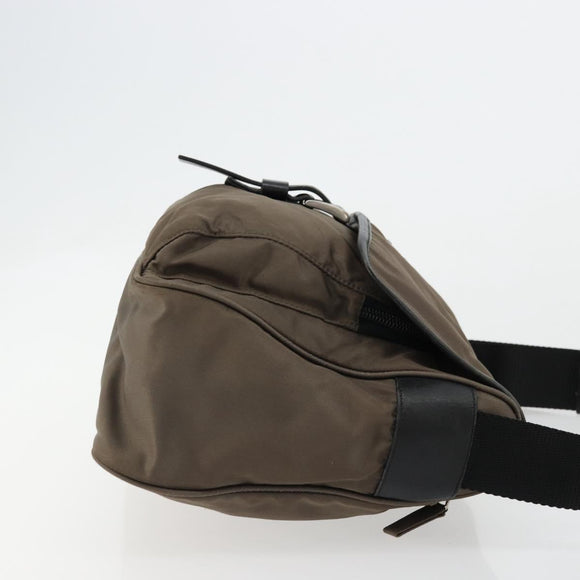 PRADA Schultertasche Nylon Beige Silber Auth 178834A