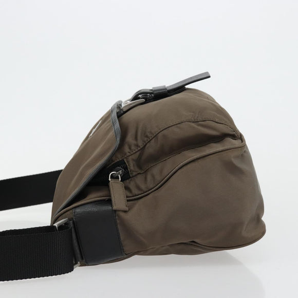 PRADA Schultertasche Nylon Beige Silber Auth 178834A