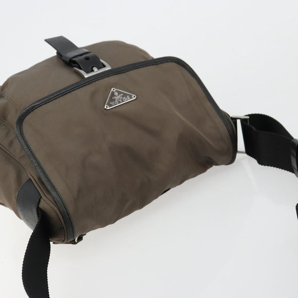 PRADA Schultertasche Nylon Beige Silber Auth 178834A
