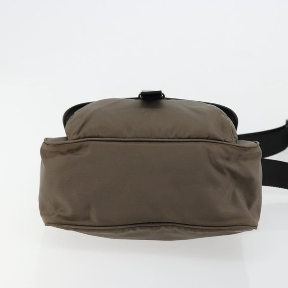 PRADA Schultertasche Nylon Beige Silber Auth 178834A