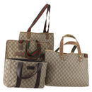 GUCCI GG Supreme Web Sherry Line Tote Bag PVC 4 Set Beige Brown Auth 178835-1