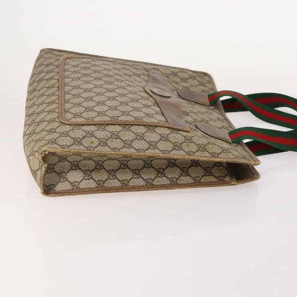 GUCCI GG Supreme Web Sherry Line Tote Bag PVC 4 Set Beige Brown Auth 178835