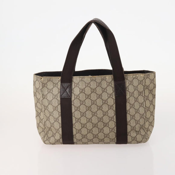 GUCCI GG Supreme Web Sherry Line Tote Bag PVC 4 Set Beige Brown Auth 178835