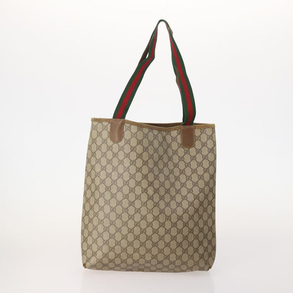 GUCCI GG Supreme Web Sherry Line Tote Bag PVC 4 Set Beige Brown Auth 178835