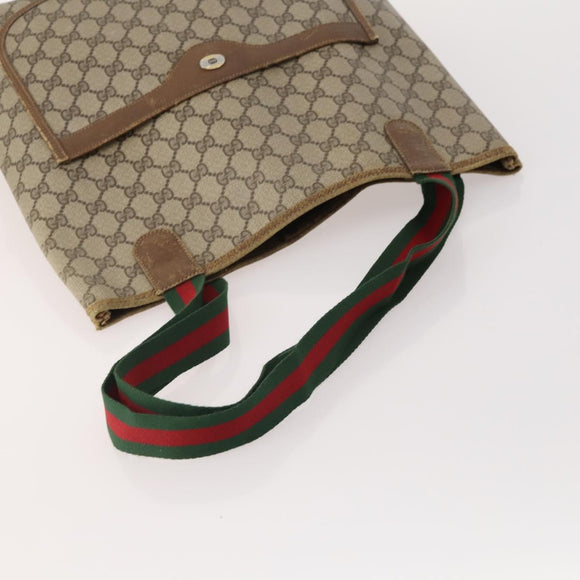 GUCCI GG Supreme Web Sherry Line Tote Bag PVC 4 Set Beige Brown Auth 178835