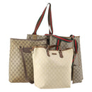 GUCCI GG Supreme GG Plus Web Sherry Line Bag PVC 4 Set Beige Ivory Auth 178836-1