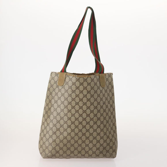 GUCCI GG Supreme GG Plus Web Sherry Line Bag PVC 4 Set Beige Ivory Auth 178836