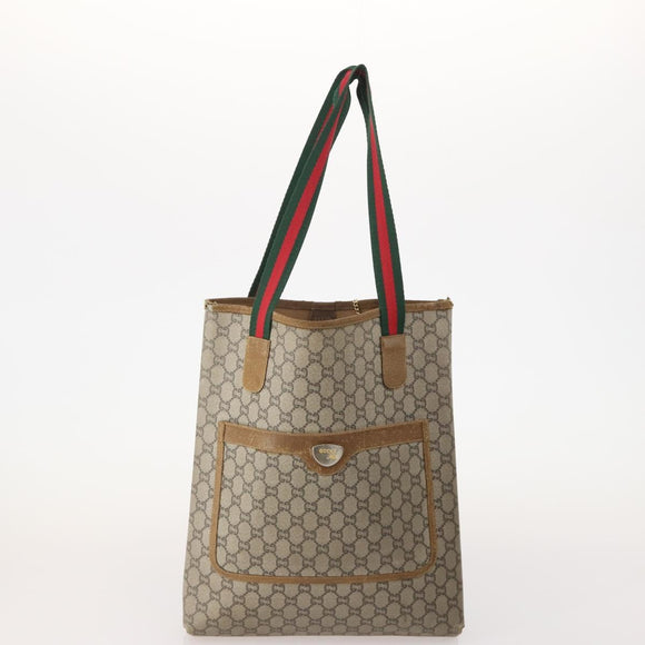 GUCCI GG Supreme GG Plus Web Sherry Line Bag PVC 4 Set Beige Ivory Auth 178836