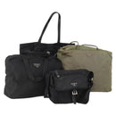 PRADA Shoulder Bag Nylon 4 Set Black Khaki Auth 178841-1