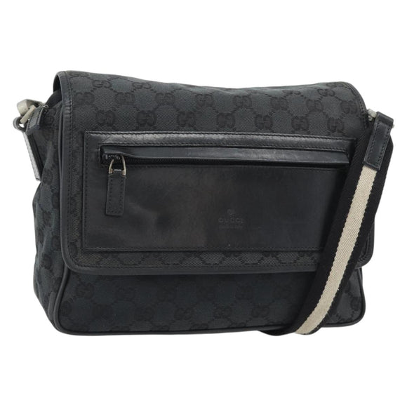 GUCCI GG Canvas Shoulder Bag Black Silver 019 0375 Auth 178842