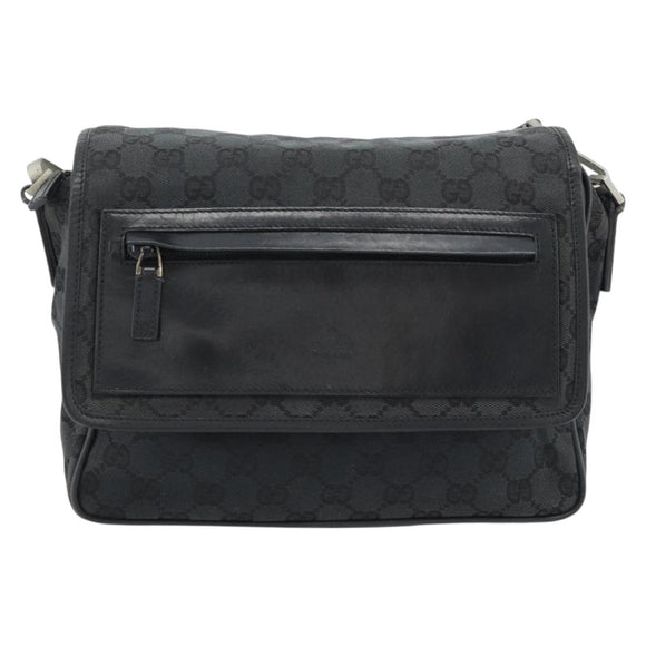 GUCCI GG Canvas Shoulder Bag Black Silver 019 0375 Auth 178842