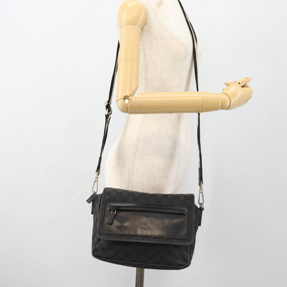 GUCCI GG Canvas Shoulder Bag Black Silver 019 0375 Auth 178842