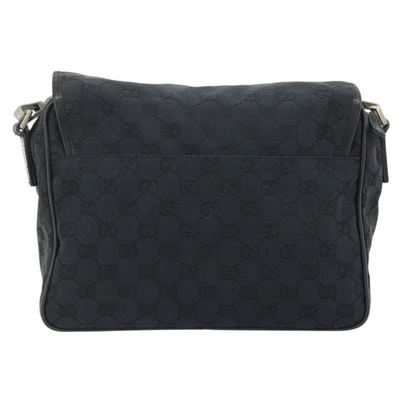 GUCCI GG Canvas Shoulder Bag Black Silver 019 0375 Auth 178842