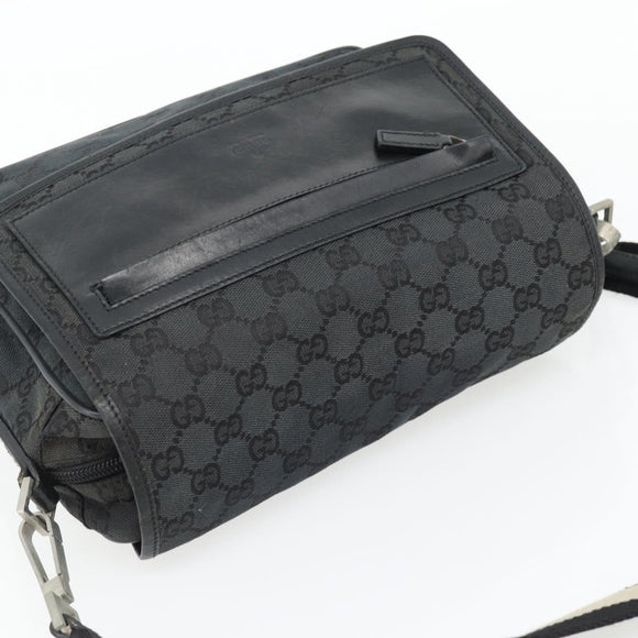 GUCCI GG Canvas Shoulder Bag Black Silver 019 0375 Auth 178842