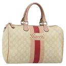 GUCCI GG Supreme Sherry Line Boston Bag PVC Beige Gold 189895 Auth 178843-1