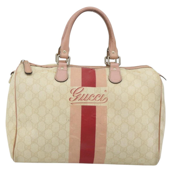 GUCCI GG Supreme Sherry Line Boston Bag PVC Beige Gold 189895 Auth 178843