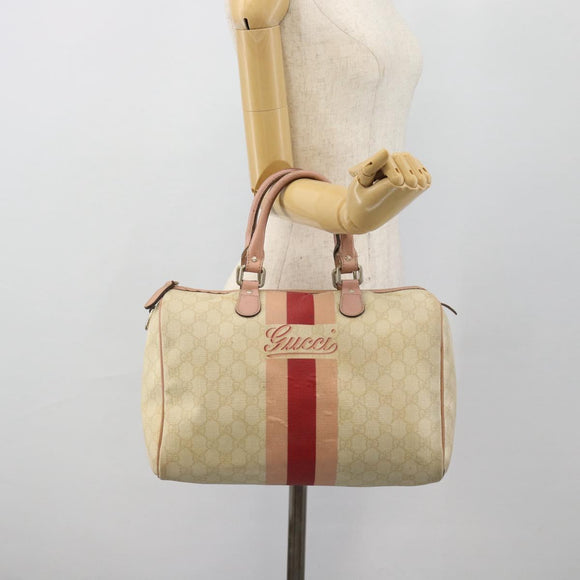 GUCCI GG Supreme Sherry Line Boston Bag PVC Beige Gold 189895 Auth 178843