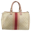 GUCCI GG Supreme Sherry Line Boston Bag PVC Beige Gold 189895 Auth 178843-2