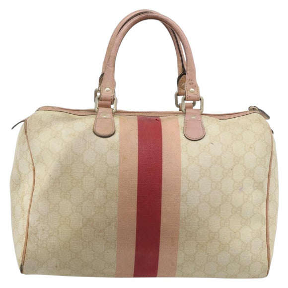 GUCCI GG Supreme Sherry Line Boston Bag PVC Beige Gold 189895 Auth 178843