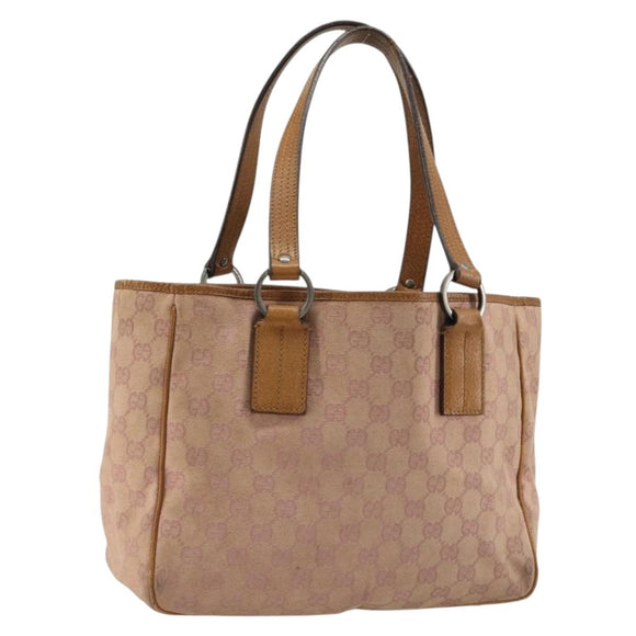 GUCCI GG Canvas Tote Tas Roze Zilver 113019 Auth 178848