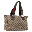 GUCCI GG Canvas Web Sherry Line Handtas Beige Zilver Auth 178849-1