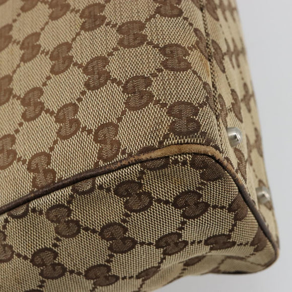 GUCCI GG Canvas Web Sherry Line Handtas Beige Zilver Auth 178849